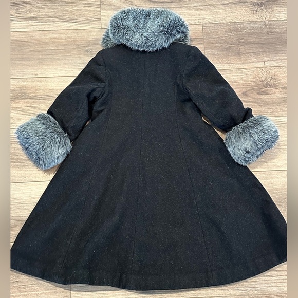 Florence Eisman Girls 6 Gray/Black Dressy Coat with Faux Fur Trim - Picture 2 of 9